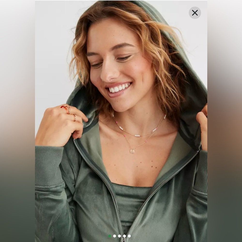 Aerie Dreamy Velour Cropped Hoodie in Royal Palm - Picture 2 of 16